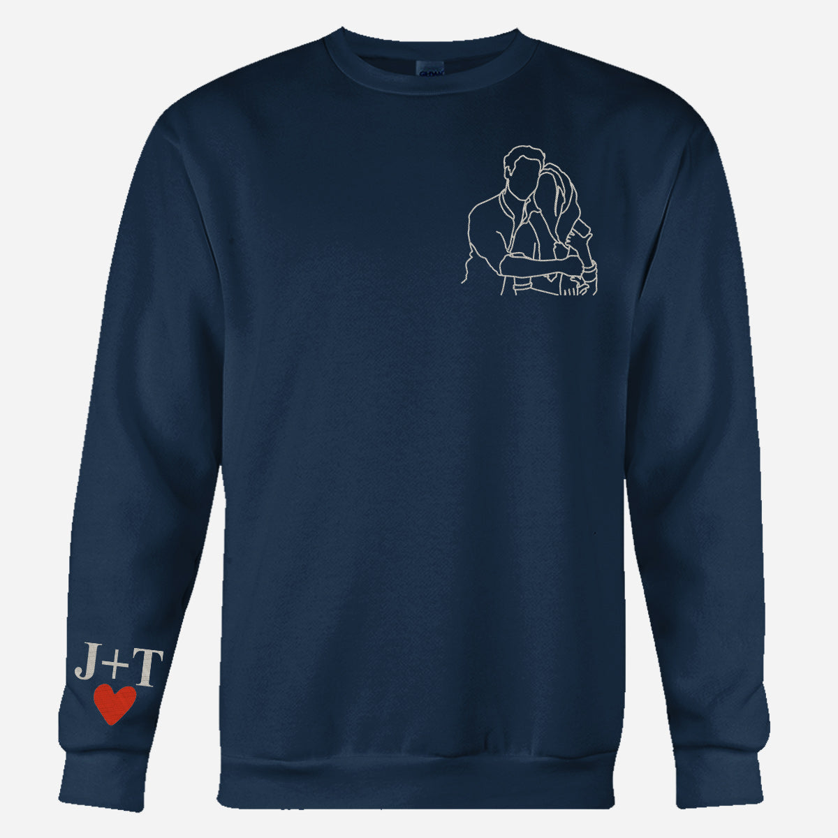 Pull brodé personnalisé pour couple avec photo au trait