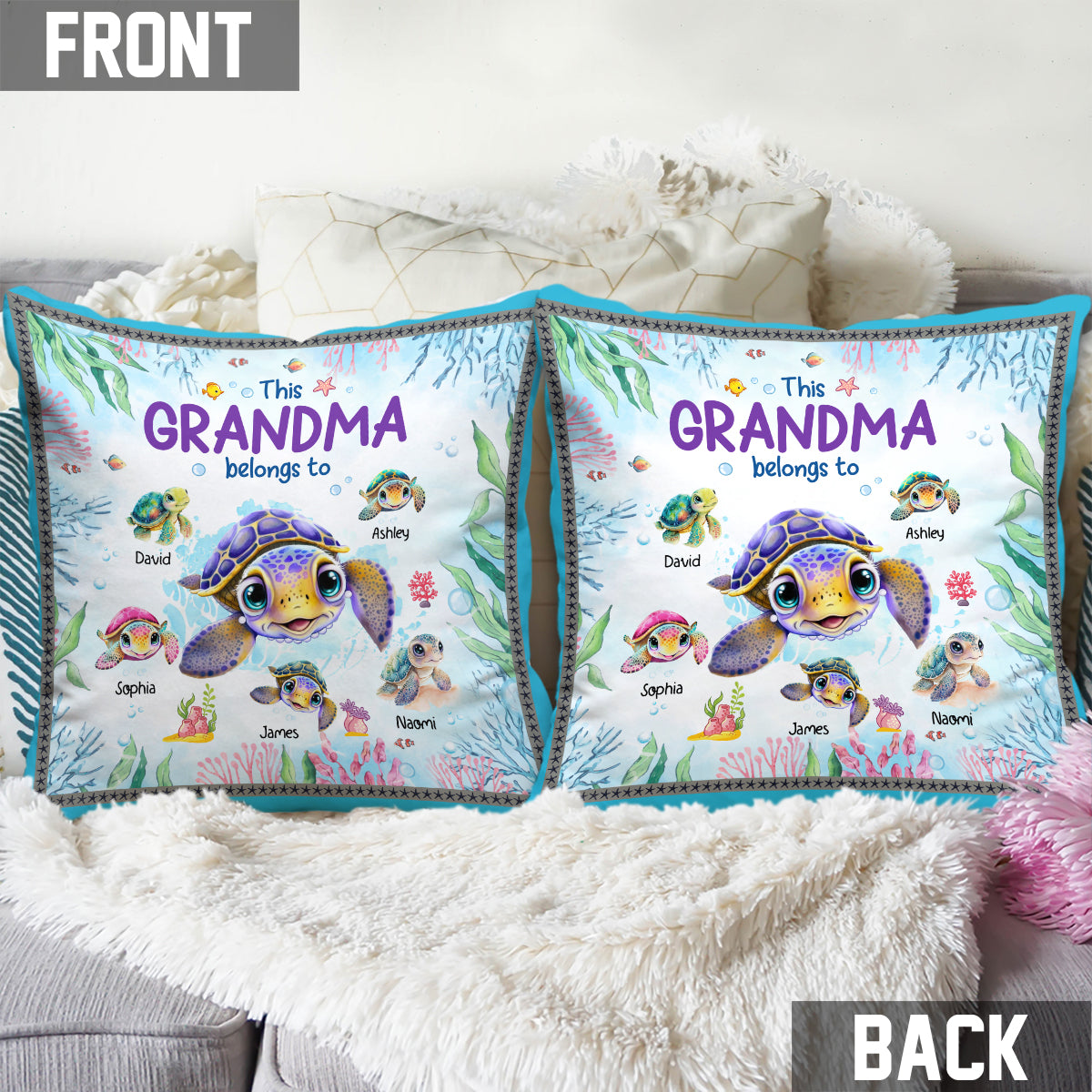 Ce coussin décoratif personnalisé « Cette grand-mère appartient à »