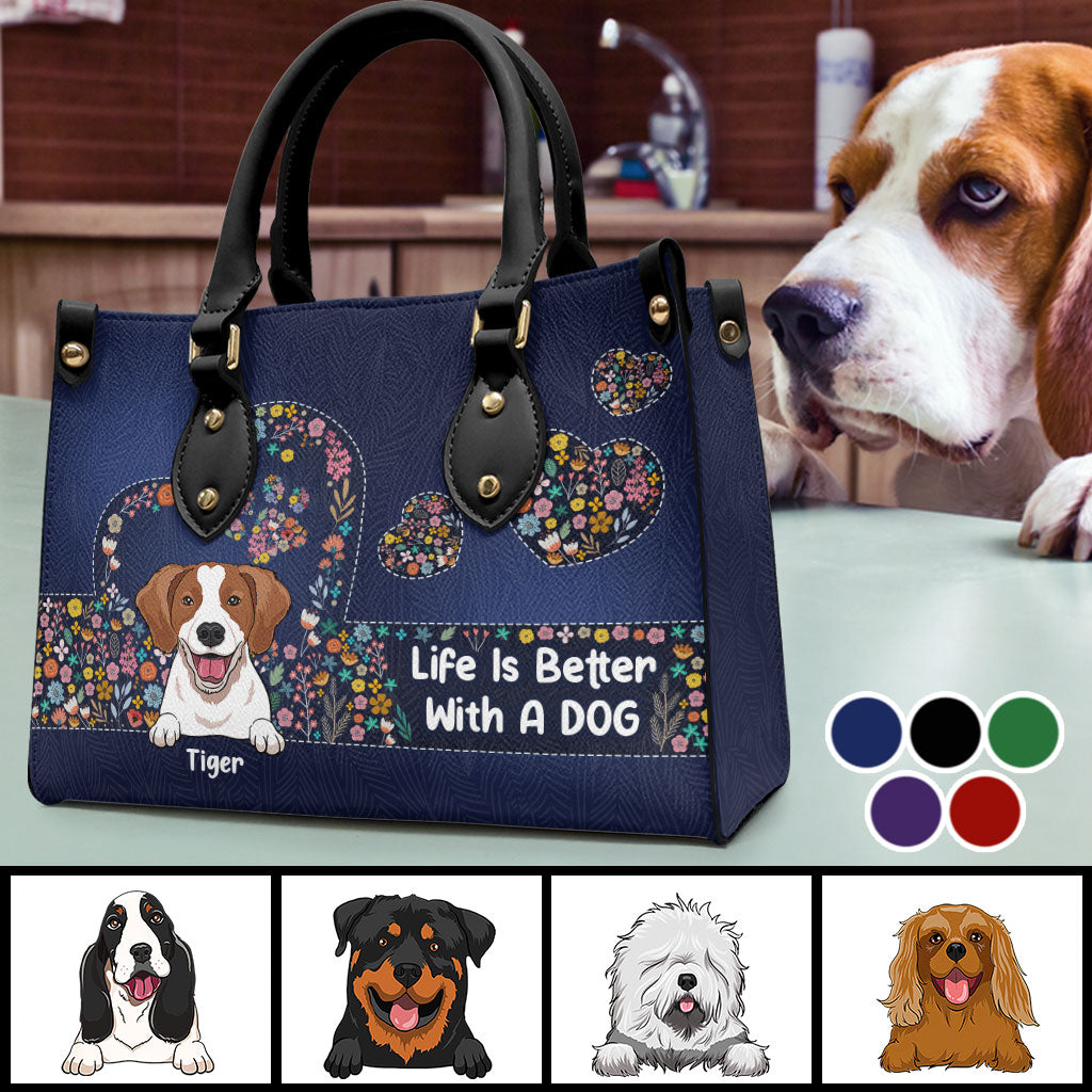 La vie est plus belle avec un chien - Sac à main en cuir personnalisé pour chien