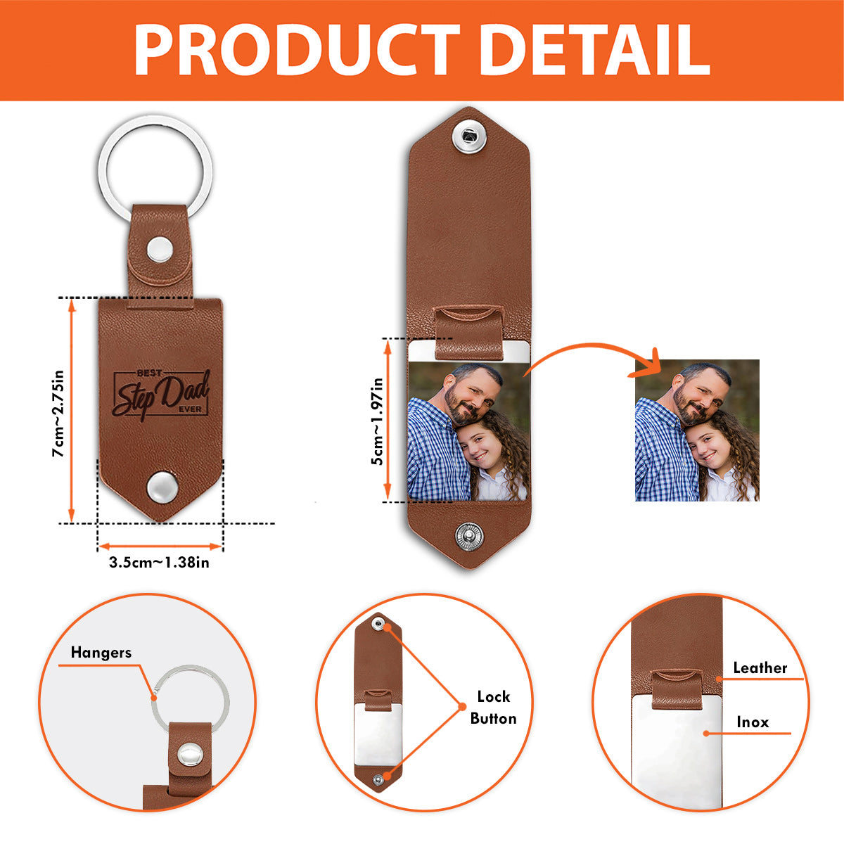 Meilleur beau-père du monde - cadeau pour beau-père - Porte-clés photo personnalisé en cuir