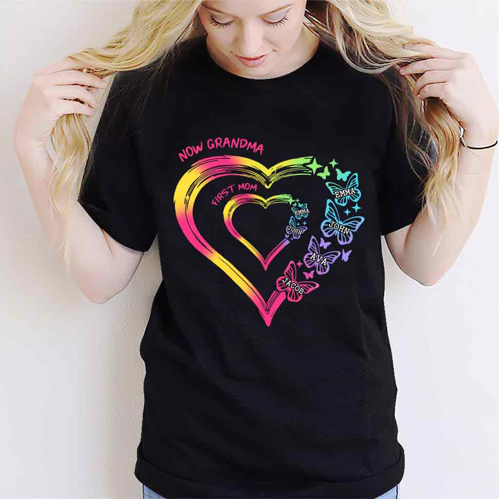 Any Title Of Mother And Grandma Double Heart Colorful - Personalized Grandma T-shirt And Hoodie