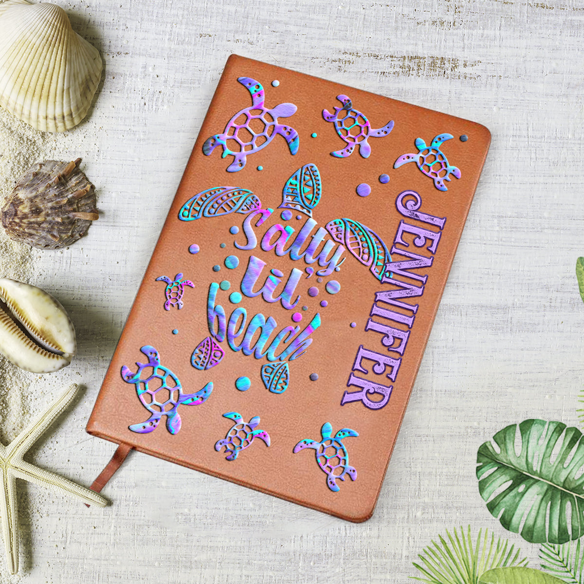 Salty Lil Beach - Carnet de notes personnalisé en cuir de tortue