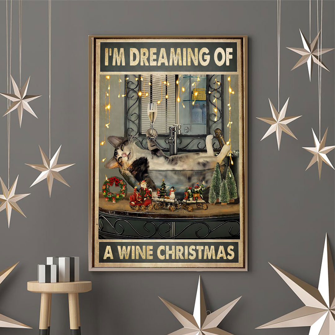 Je rêve d'un Noël arrosé de vin - Affiche de chat