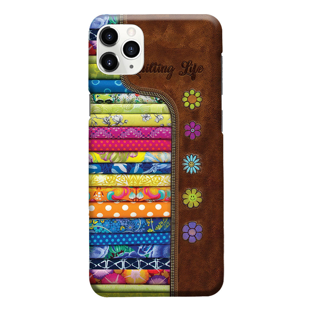 Étui de téléphone en cuir imprimé à motif matelassé « Quilting Life »