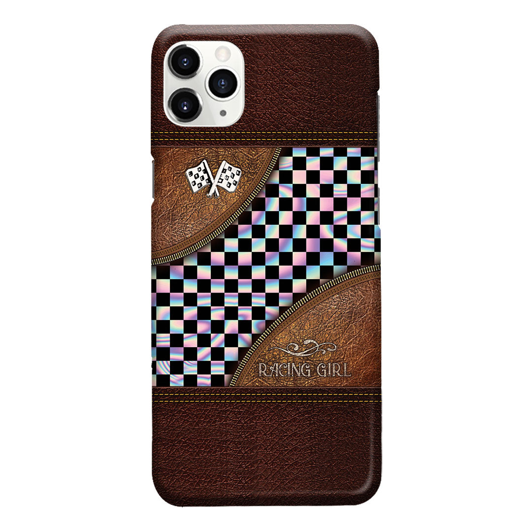 Racing Girl Leather Pattern Print Phone Case