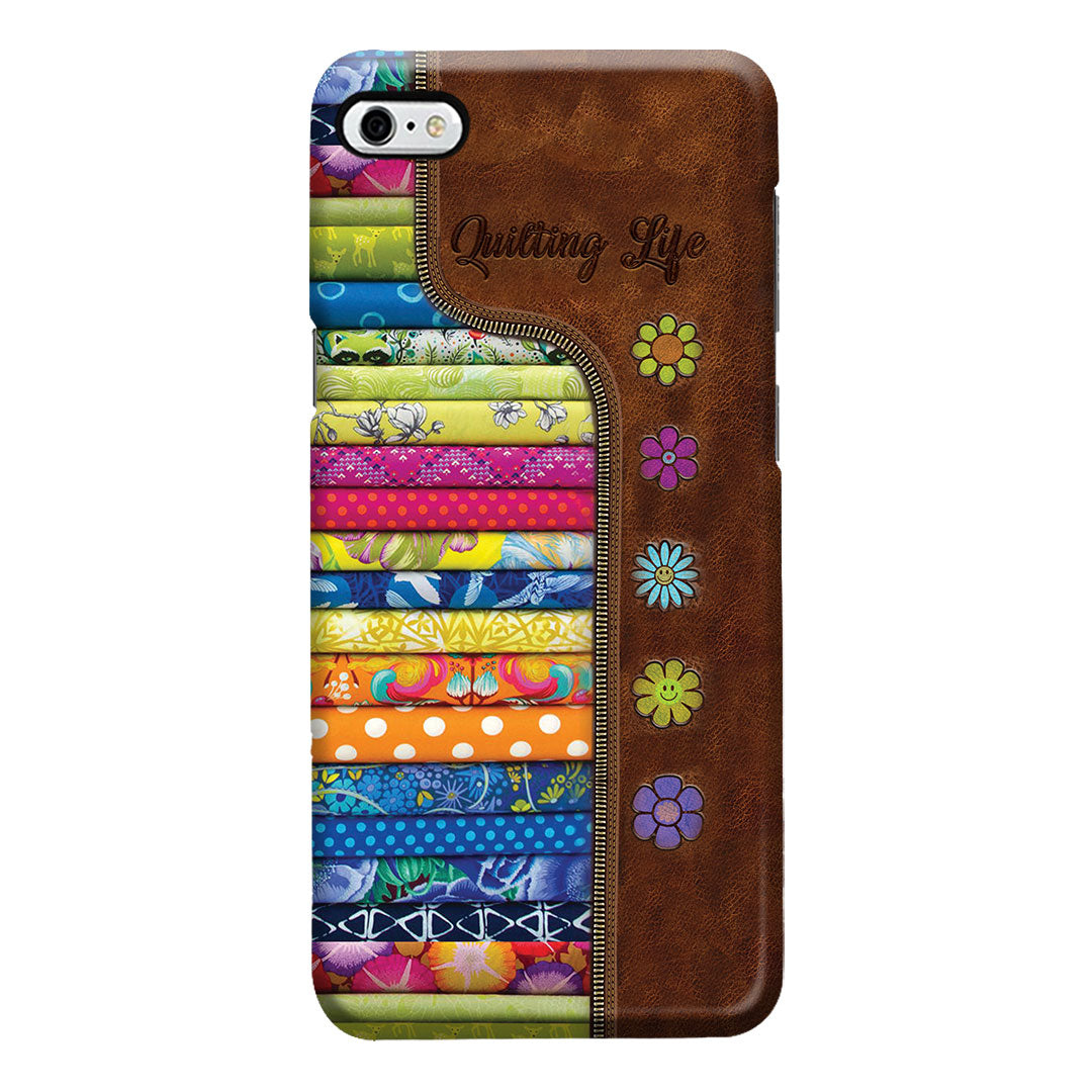 Étui de téléphone en cuir imprimé à motif matelassé « Quilting Life »