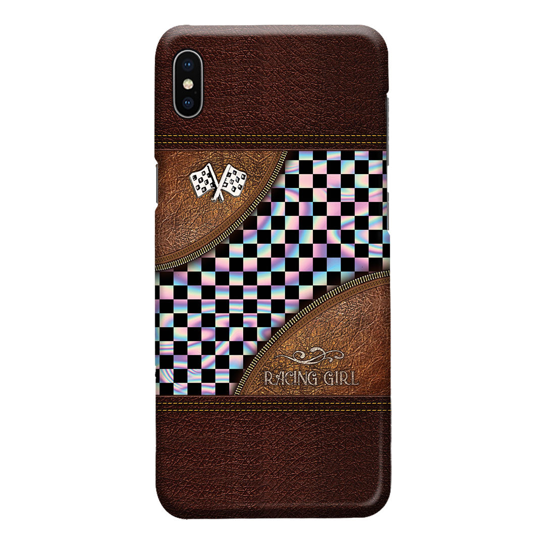 Racing Girl Leather Pattern Print Phone Case