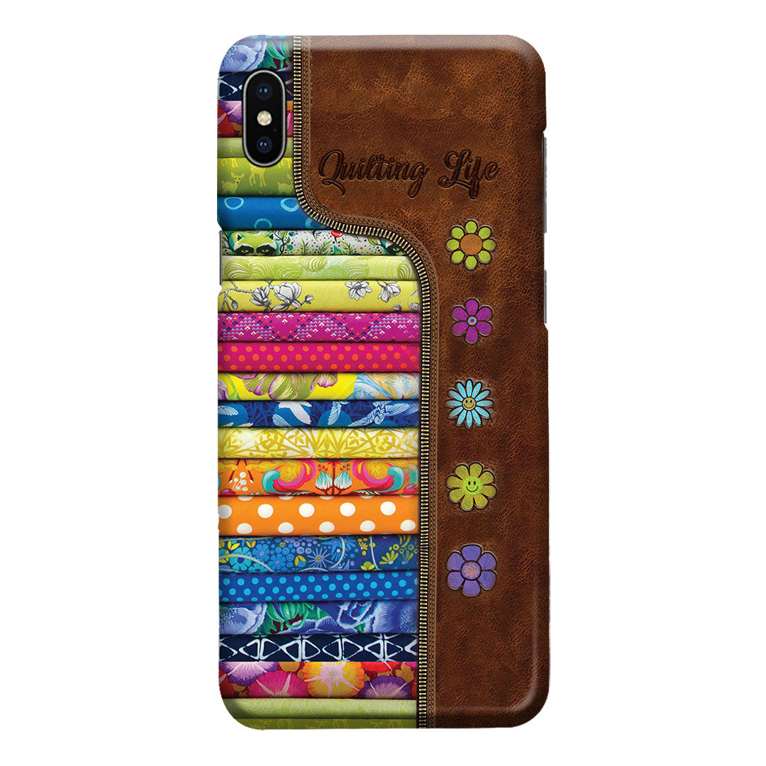 Étui de téléphone en cuir imprimé à motif matelassé « Quilting Life »