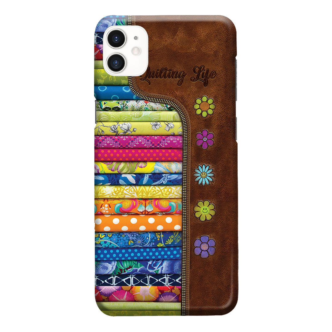 Étui de téléphone en cuir imprimé à motif matelassé « Quilting Life »