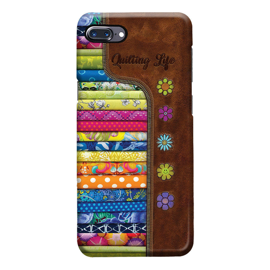 Étui de téléphone en cuir imprimé à motif matelassé « Quilting Life »