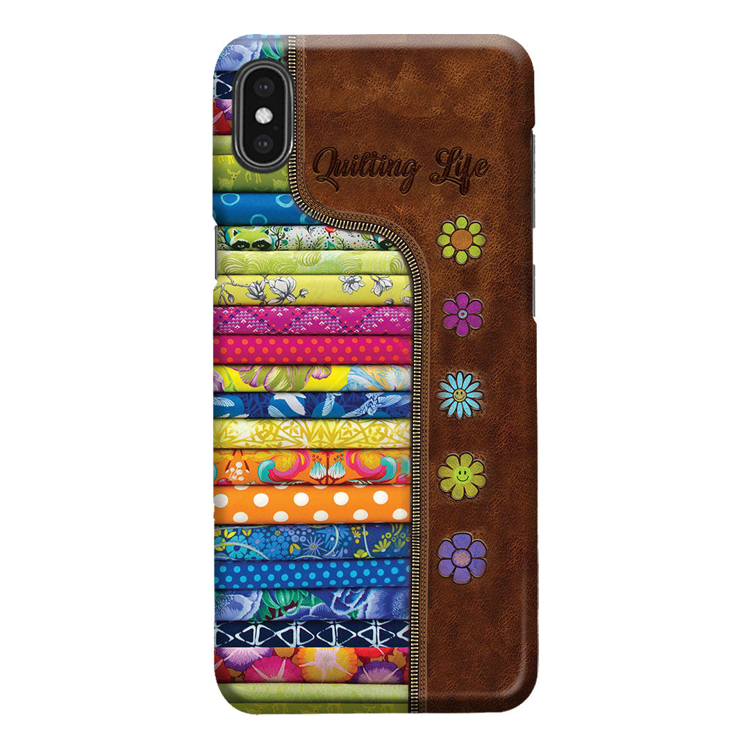 Étui de téléphone en cuir imprimé à motif matelassé « Quilting Life »