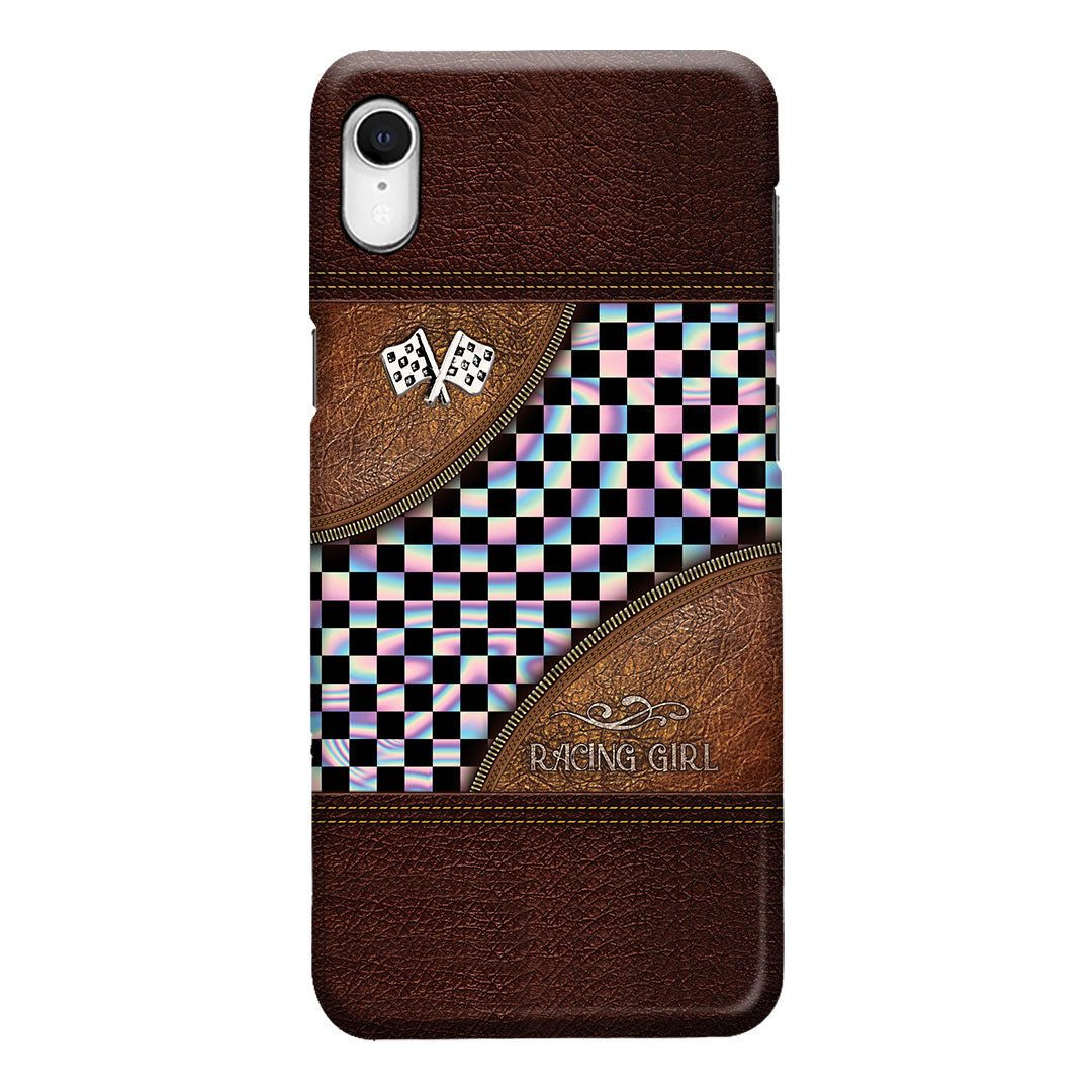 Racing Girl Leather Pattern Print Phone Case
