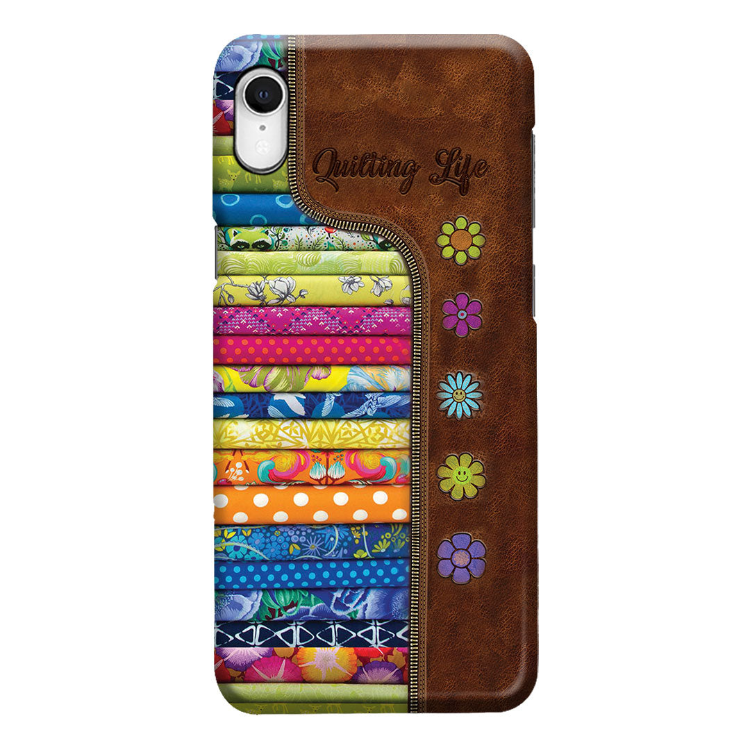 Étui de téléphone en cuir imprimé à motif matelassé « Quilting Life »