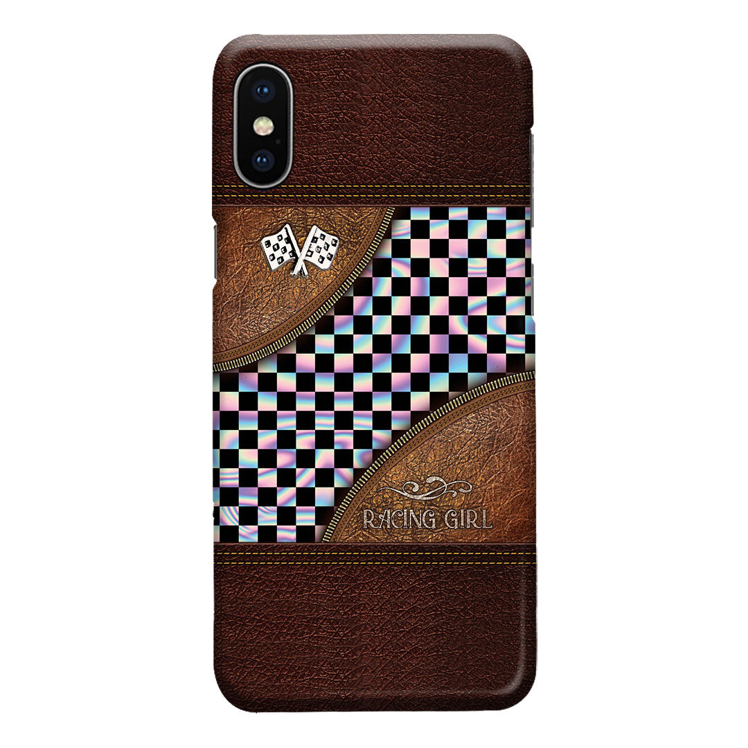 Racing Girl Leather Pattern Print Phone Case