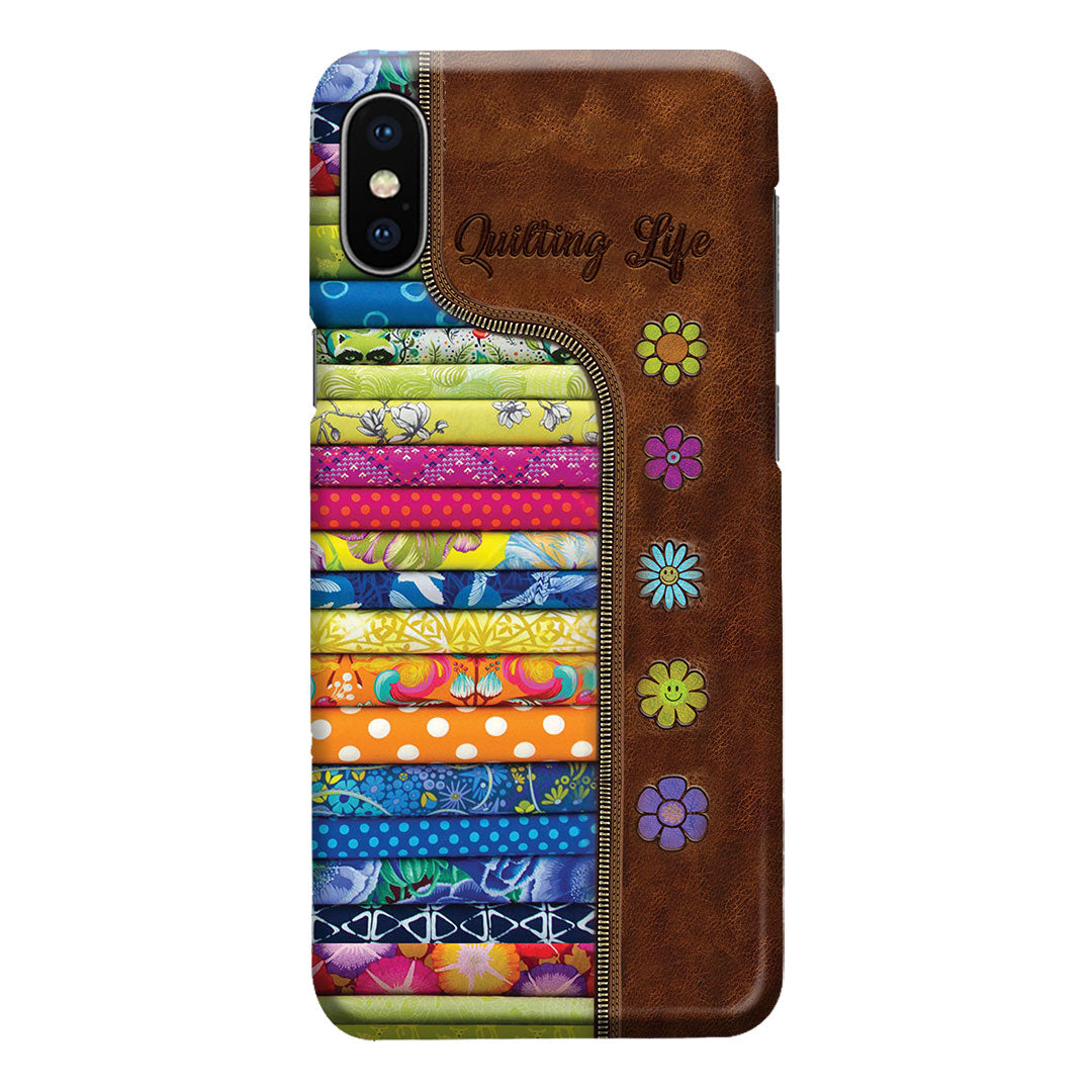 Étui de téléphone en cuir imprimé à motif matelassé « Quilting Life »
