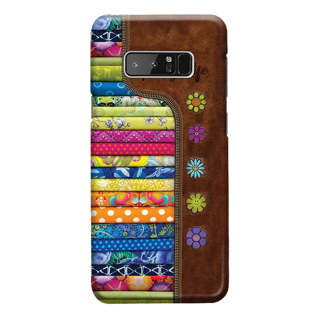 Étui de téléphone en cuir imprimé à motif matelassé « Quilting Life »