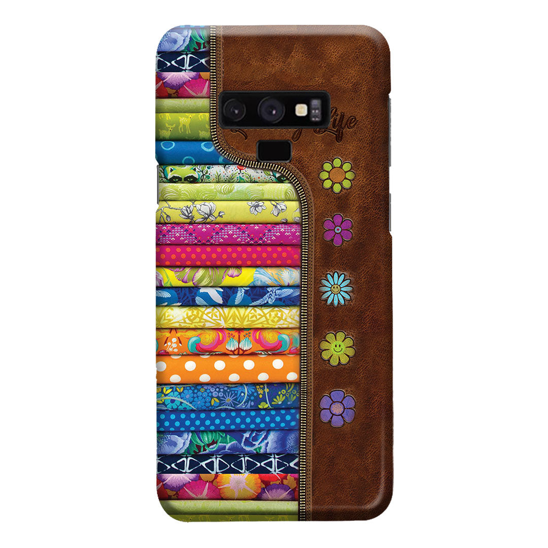 Étui de téléphone en cuir imprimé à motif matelassé « Quilting Life »
