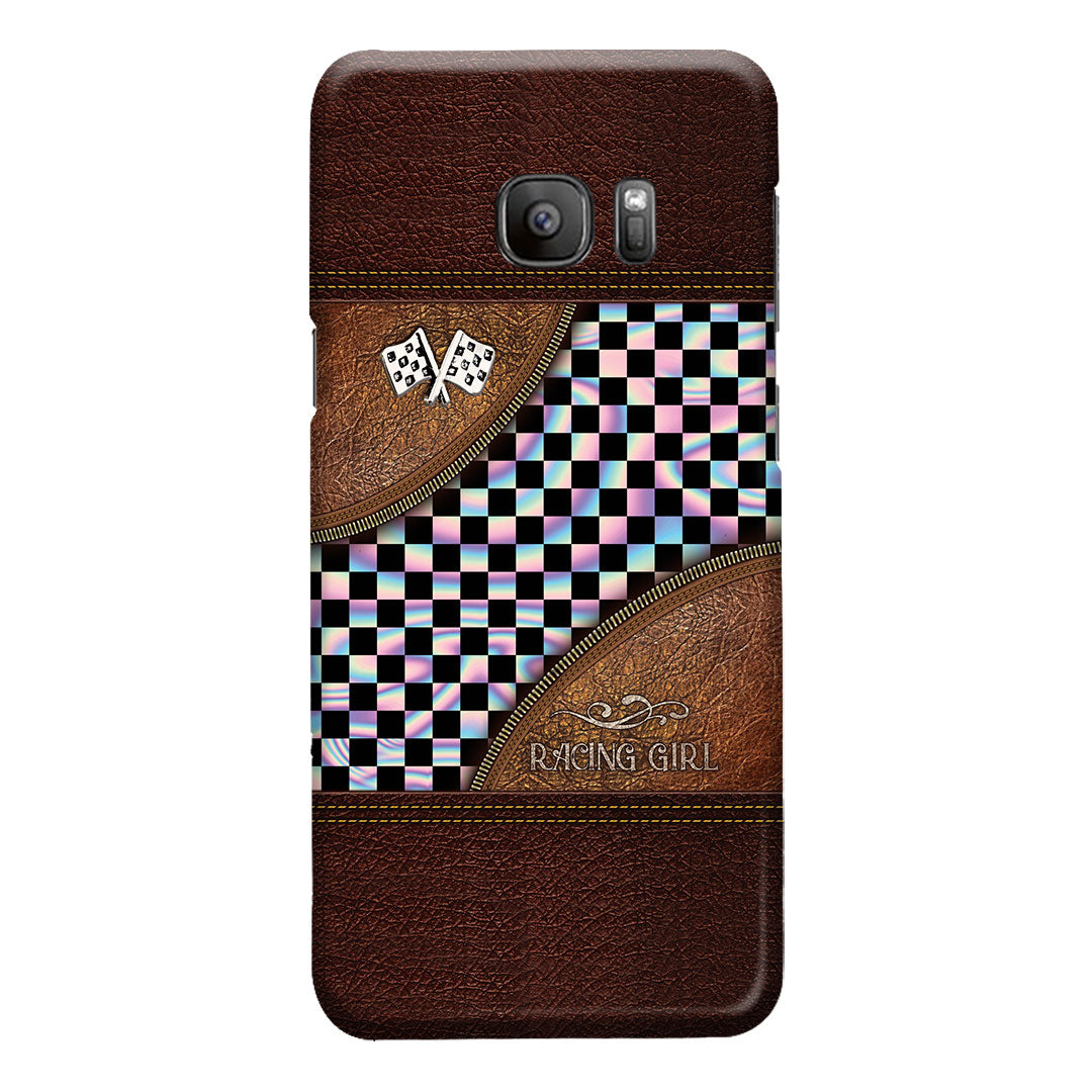 Racing Girl Leather Pattern Print Phone Case