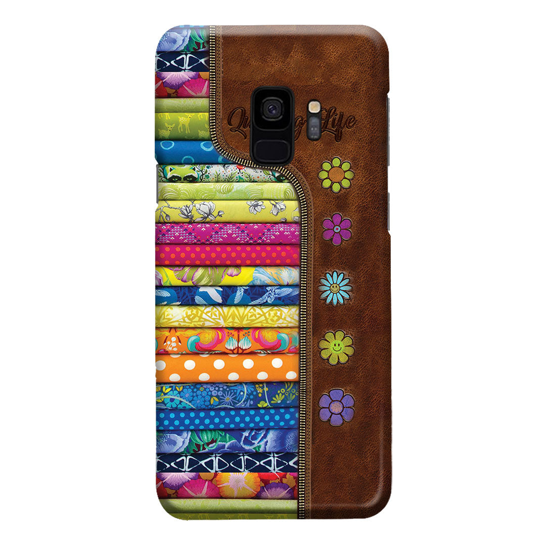 Étui de téléphone en cuir imprimé à motif matelassé « Quilting Life »