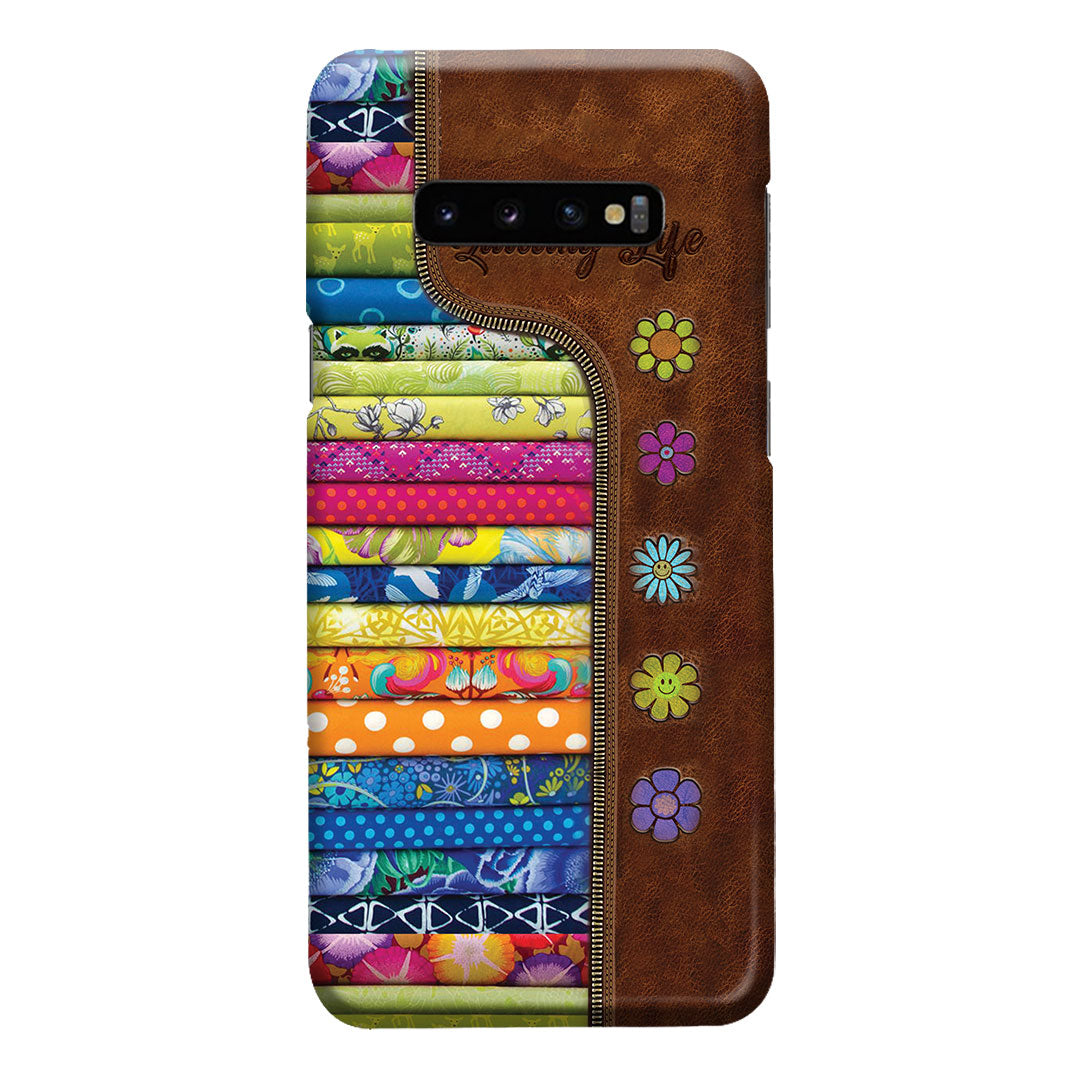 Étui de téléphone en cuir imprimé à motif matelassé « Quilting Life »