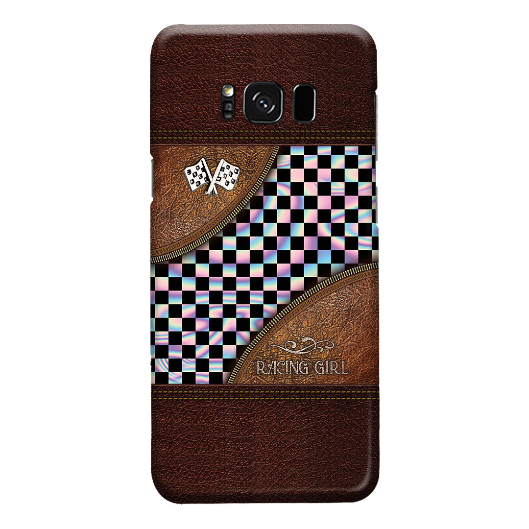 Racing Girl Leather Pattern Print Phone Case