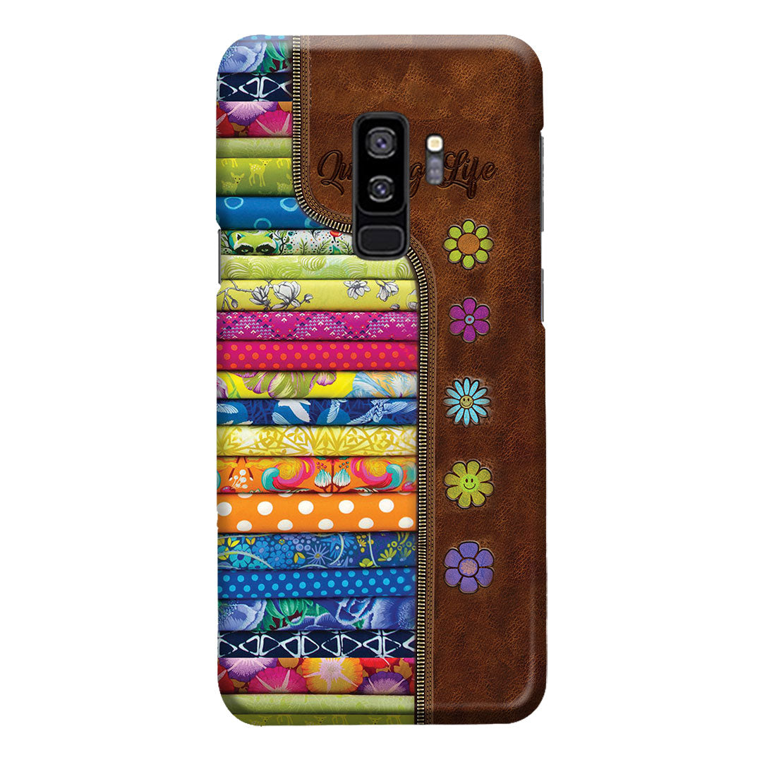 Étui de téléphone en cuir imprimé à motif matelassé « Quilting Life »