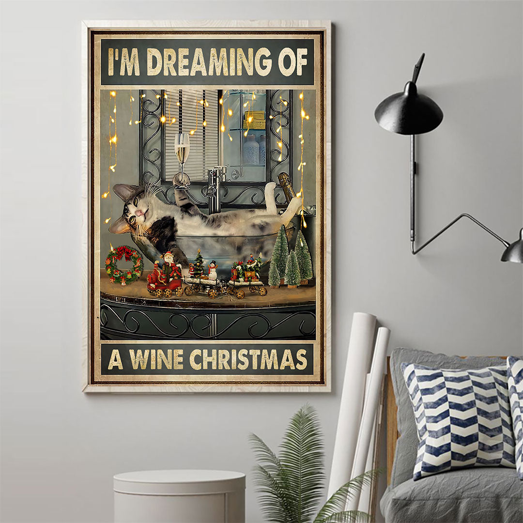 Je rêve d'un Noël arrosé de vin - Affiche de chat
