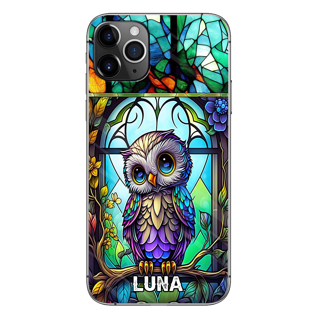Coque de téléphone personnalisée avec motif hibou mignon en vitrail - Coque de téléphone hibou personnalisée
