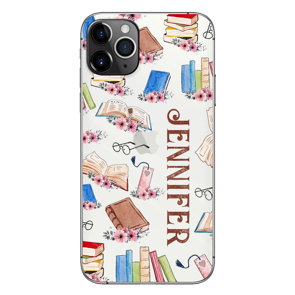 Une fille qui aime les livres - Coque de téléphone transparente personnalisée avec un livre