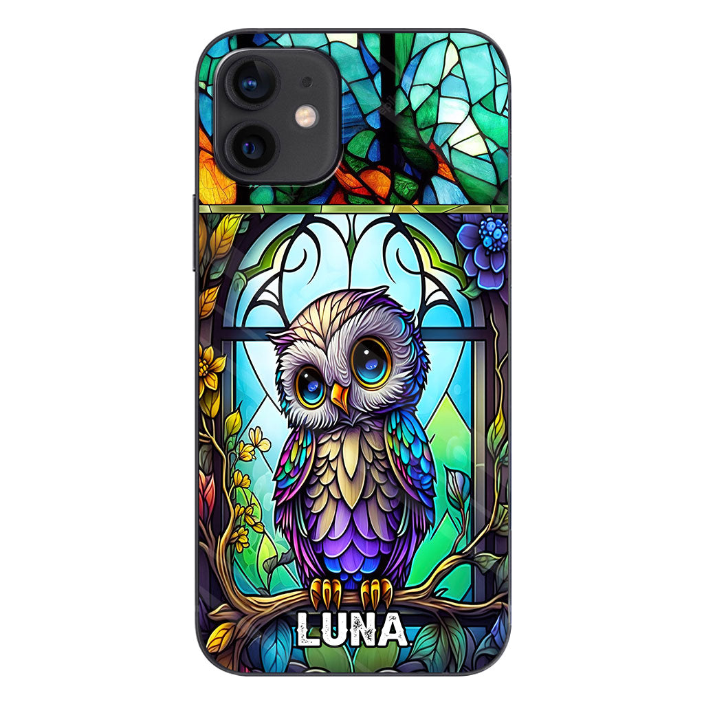Coque de téléphone personnalisée avec motif hibou mignon en vitrail - Coque de téléphone hibou personnalisée