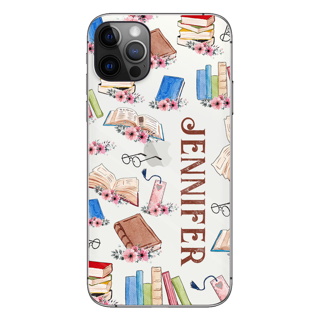 Une fille qui aime les livres - Coque de téléphone transparente personnalisée avec un livre