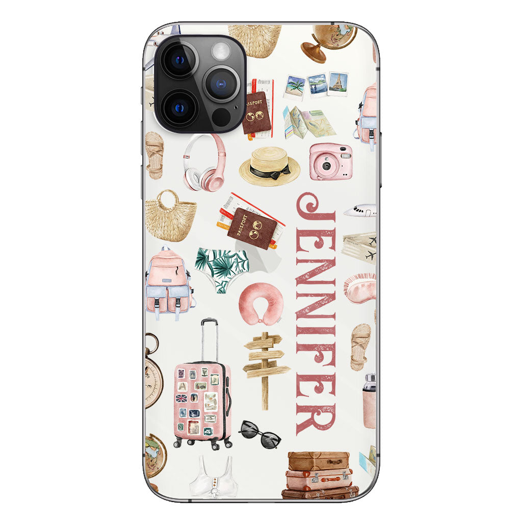 Une fille qui adore voyager - Coque de téléphone transparente de voyage personnalisée