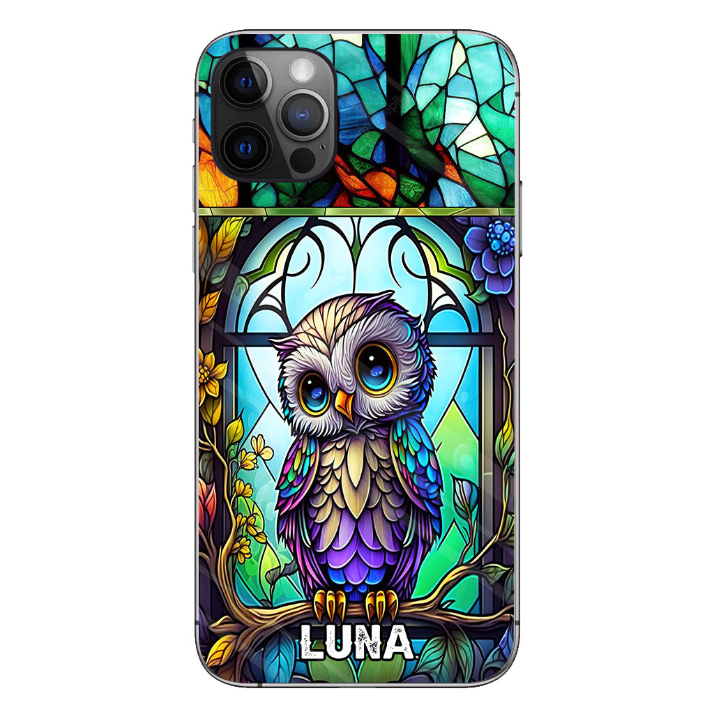 Coque de téléphone personnalisée avec motif hibou mignon en vitrail - Coque de téléphone hibou personnalisée