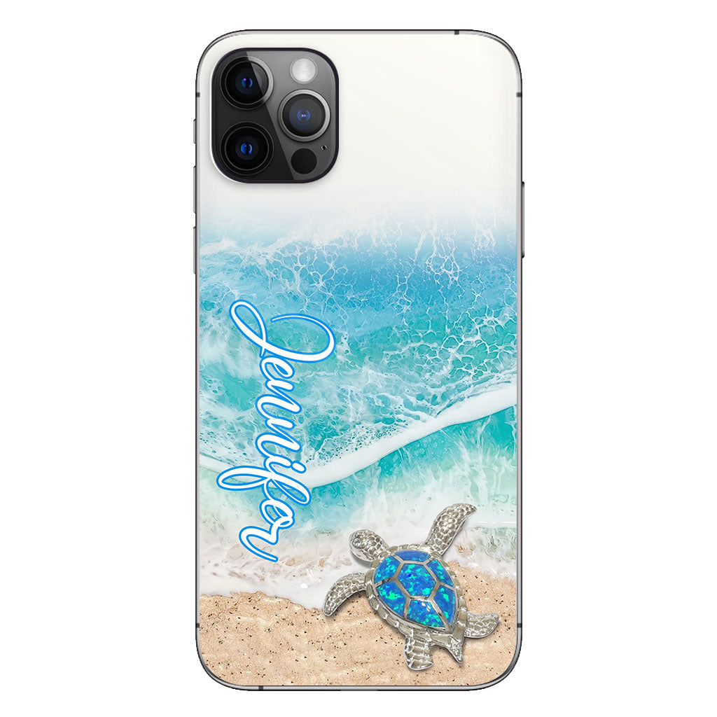 Coque de téléphone transparente personnalisée avec une tortue pour les amoureux des tortues