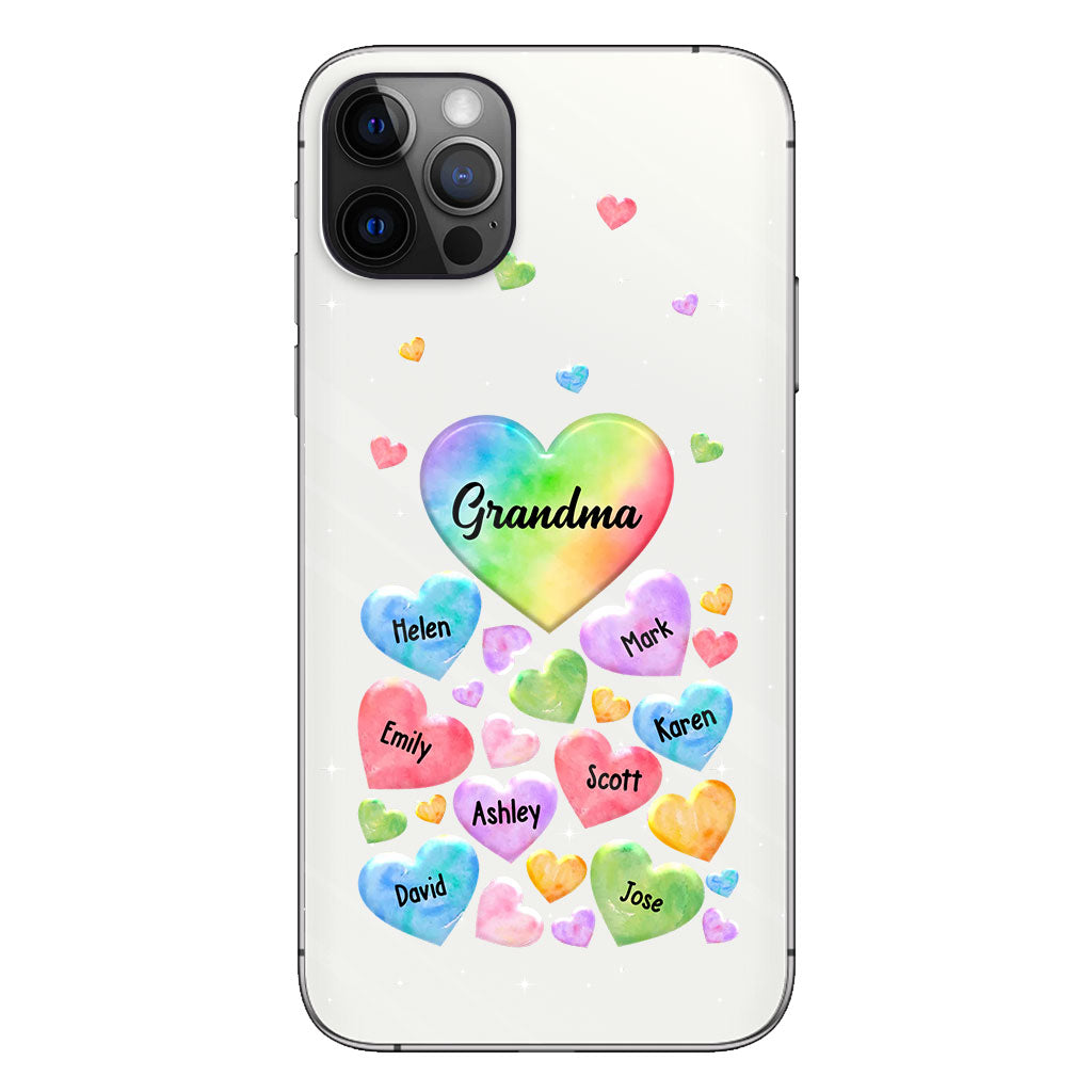 Coque de téléphone transparente personnalisée « Cœur coloré de grand-mère » - Cadeau pour grand-mère, maman