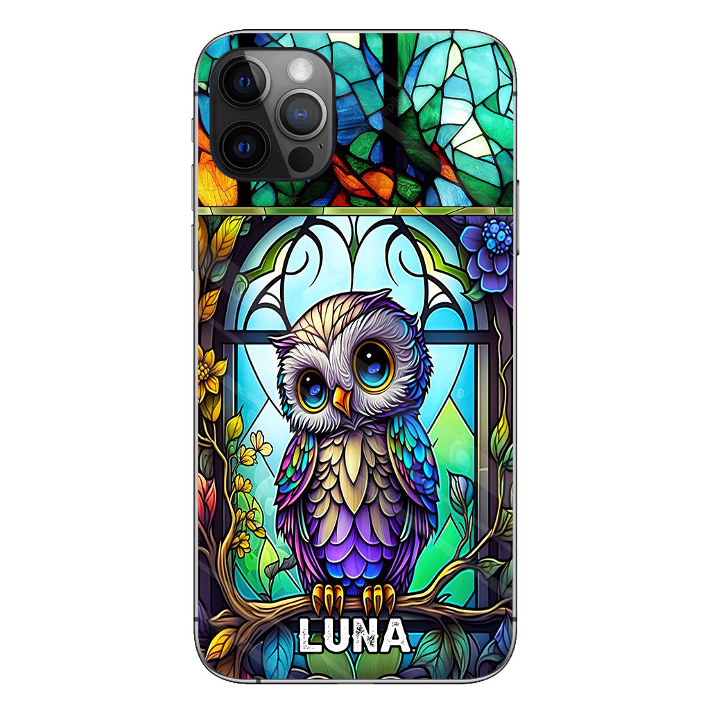 Coque de téléphone personnalisée avec motif hibou mignon en vitrail - Coque de téléphone hibou personnalisée