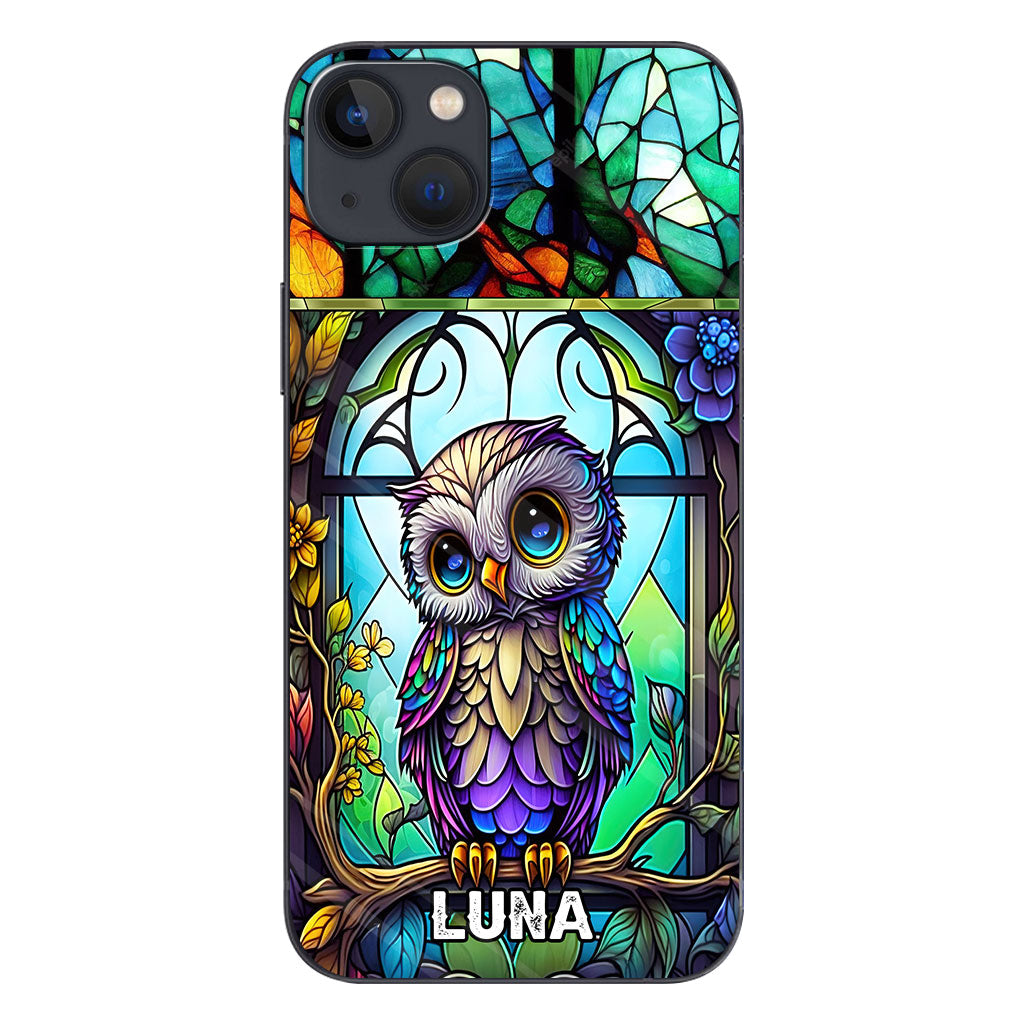 Coque de téléphone personnalisée avec motif hibou mignon en vitrail - Coque de téléphone hibou personnalisée