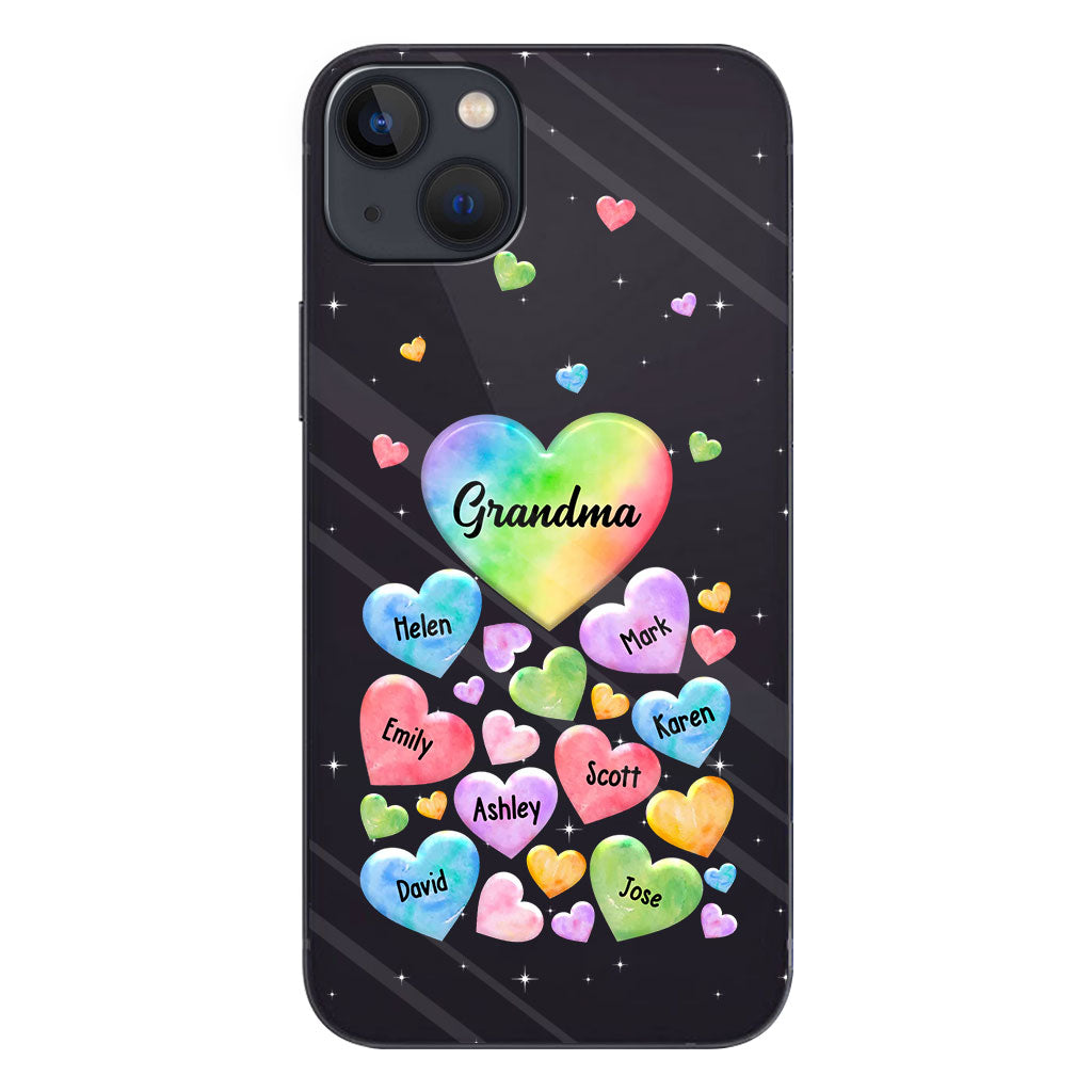 Coque de téléphone transparente personnalisée « Cœur coloré de grand-mère » - Cadeau pour grand-mère, maman