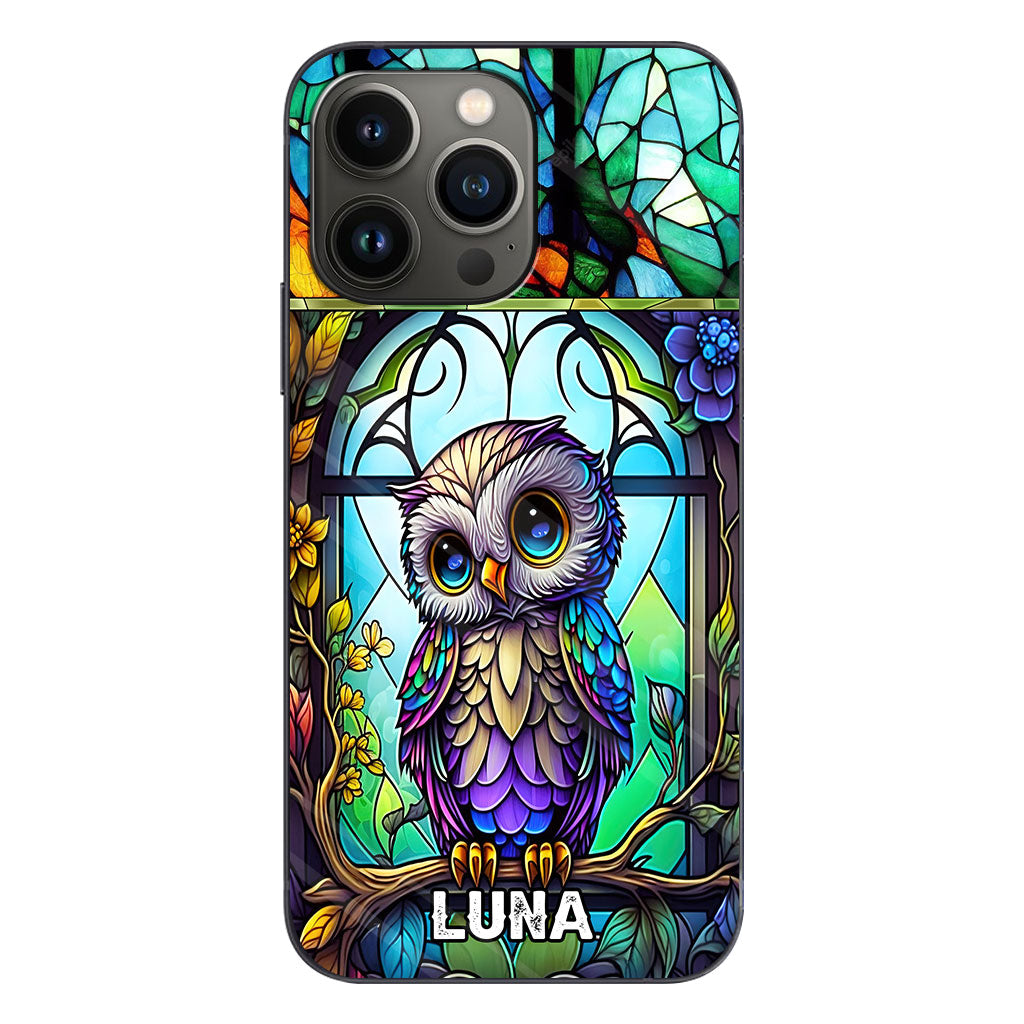 Coque de téléphone personnalisée avec motif hibou mignon en vitrail - Coque de téléphone hibou personnalisée