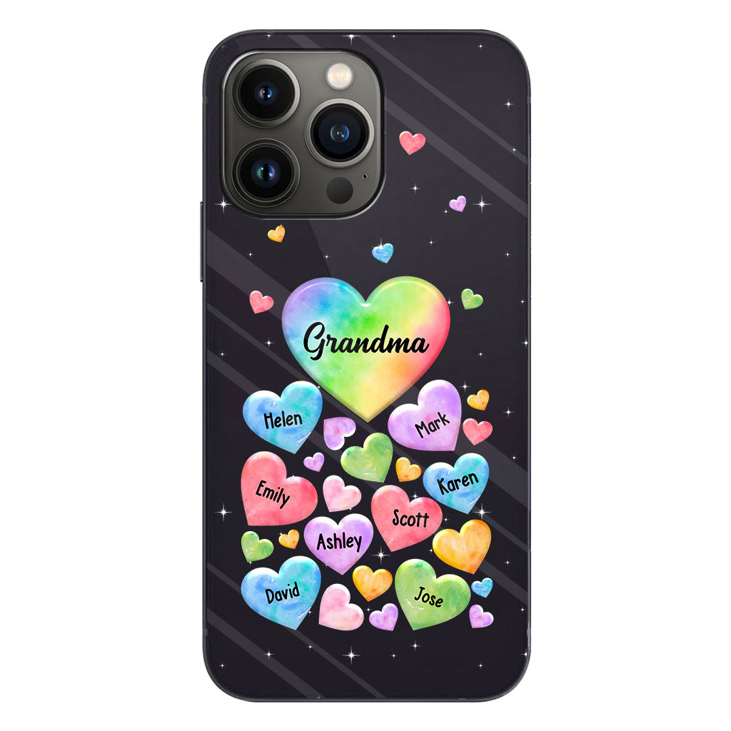 Coque de téléphone transparente personnalisée « Cœur coloré de grand-mère » - Cadeau pour grand-mère, maman