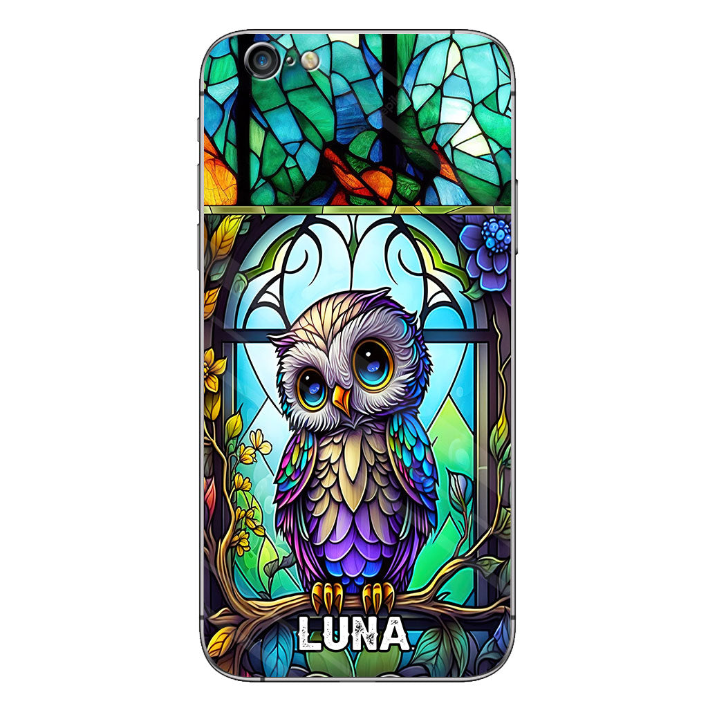 Coque de téléphone personnalisée avec motif hibou mignon en vitrail - Coque de téléphone hibou personnalisée