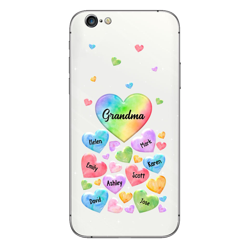 Coque de téléphone transparente personnalisée « Cœur coloré de grand-mère » - Cadeau pour grand-mère, maman