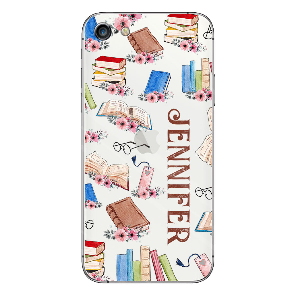 Une fille qui aime les livres - Coque de téléphone transparente personnalisée avec un livre