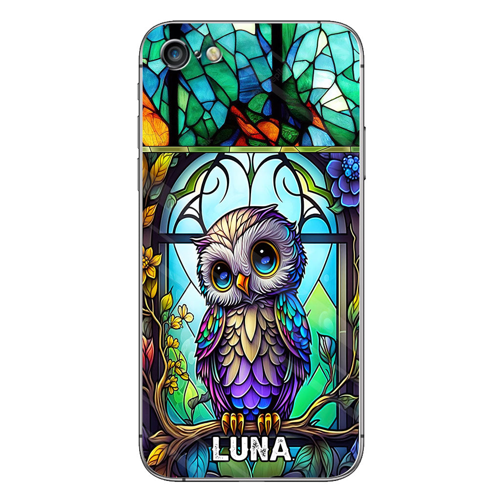 Coque de téléphone personnalisée avec motif hibou mignon en vitrail - Coque de téléphone hibou personnalisée