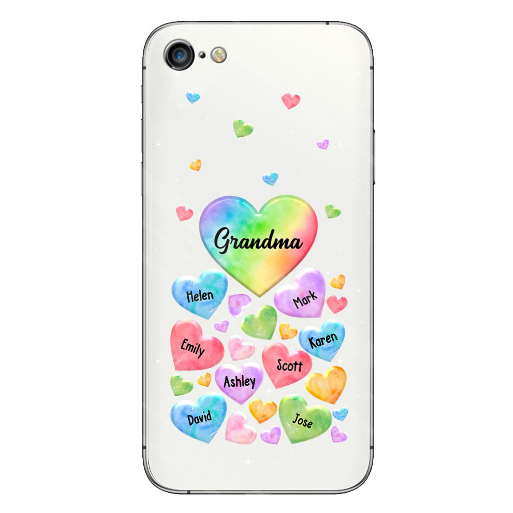 Coque de téléphone transparente personnalisée « Cœur coloré de grand-mère » - Cadeau pour grand-mère, maman