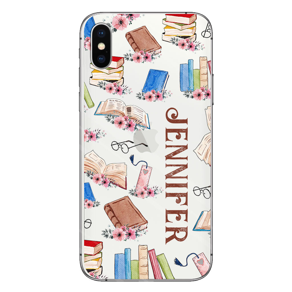 Une fille qui aime les livres - Coque de téléphone transparente personnalisée avec un livre