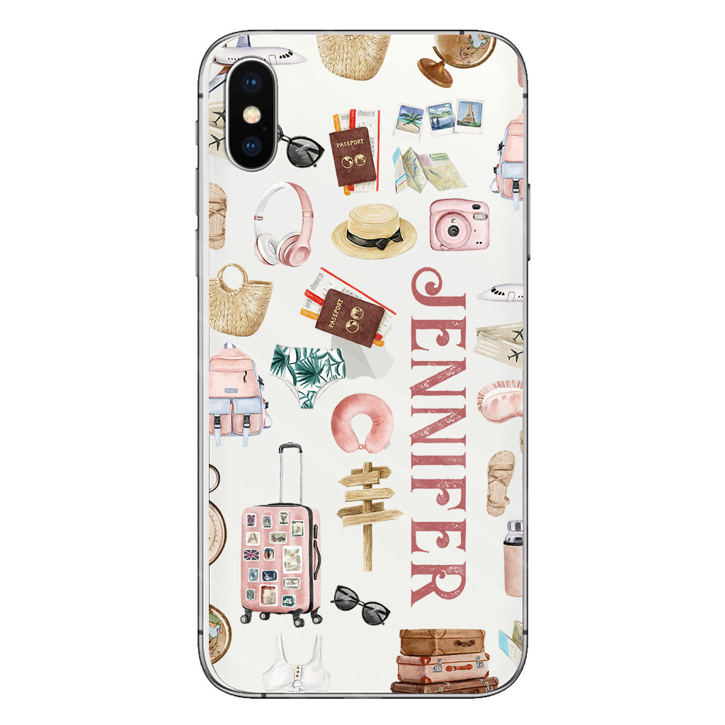 Une fille qui adore voyager - Coque de téléphone transparente de voyage personnalisée