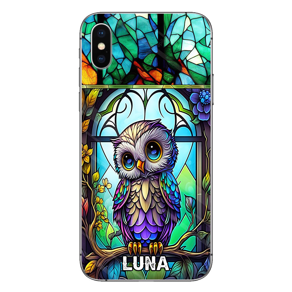 Coque de téléphone personnalisée avec motif hibou mignon en vitrail - Coque de téléphone hibou personnalisée
