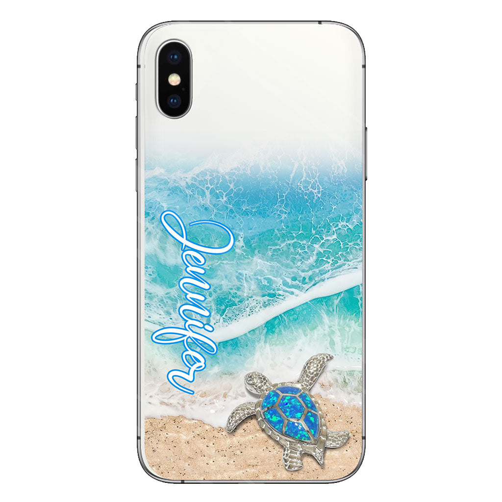 Coque de téléphone transparente personnalisée avec une tortue pour les amoureux des tortues