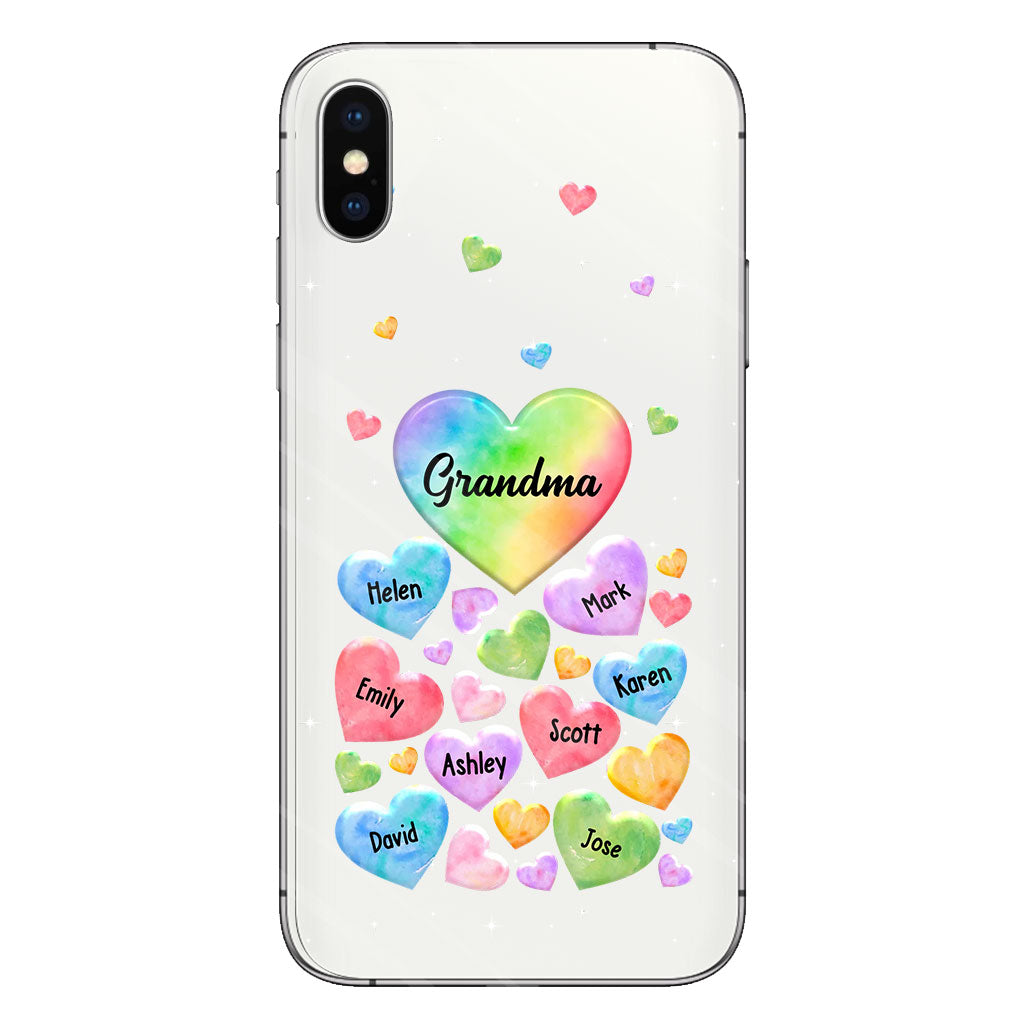 Coque de téléphone transparente personnalisée « Cœur coloré de grand-mère » - Cadeau pour grand-mère, maman